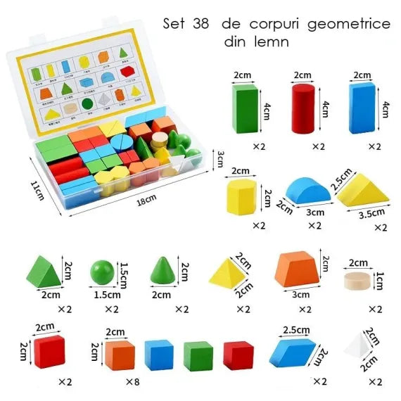 Corpuri geometrice din lemn 38 buc