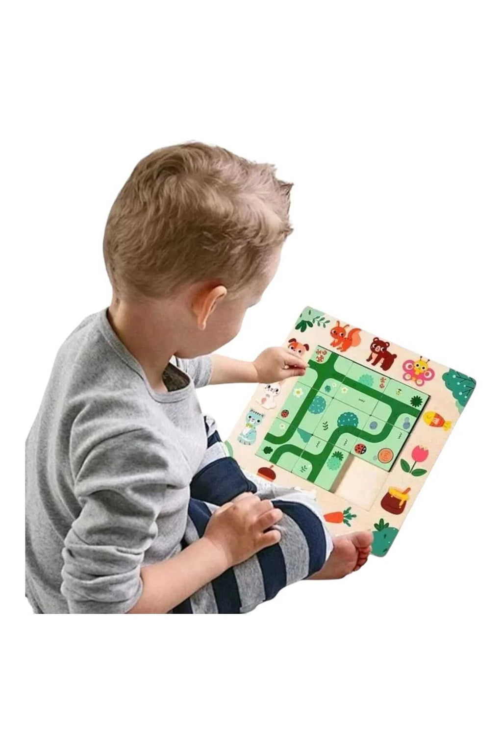 Joc Montessori de logică, tip puzzle 3D, Găsește Poteca, din lemn, 17,5 x 17,5 cm, 3+ ani