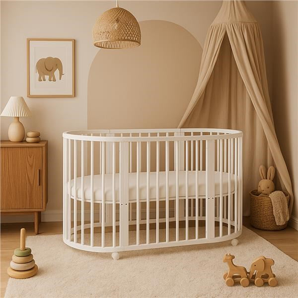 Pătuț oval extensibil 3 în 1 pentru copii + saltea New Baby