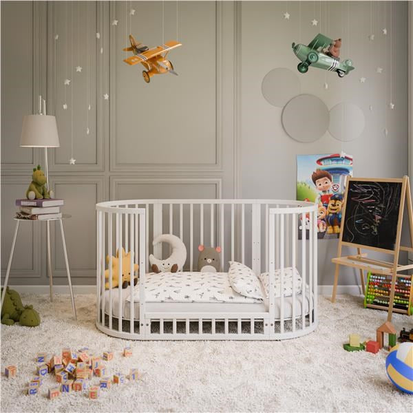 Pătuț oval extensibil 3 în 1 pentru copii + saltea New Baby