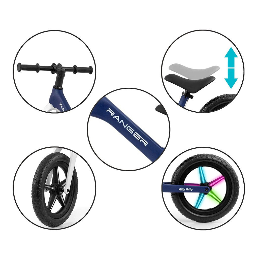 Bicicletă fără pedale Milly Mally Ranger Flash Navy