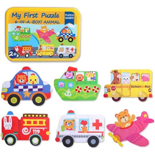 6 Puzzle-uri cu Piese Mari in Caseta Metalica – Masini (PUZZLE IN CUTIE METALICA)