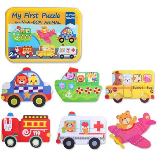 6 Puzzle-uri cu Piese Mari in Caseta Metalica – Masini (PUZZLE IN CUTIE METALICA)