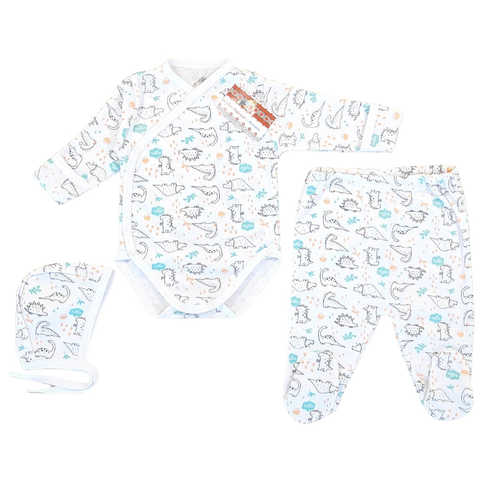Body tip pieptar cu mănuși, pantalonași cu botoșei și căciuliță (bumbac 100%)