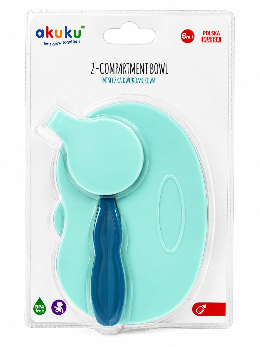 Castron cu doua compartimente, capac si lingura albastru