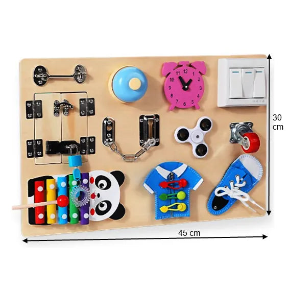 Placă Montessori din lemn cu activități