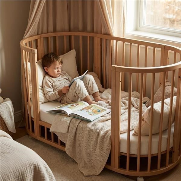 Pătuț oval extensibil 3 în 1 pentru copii + saltea New Baby