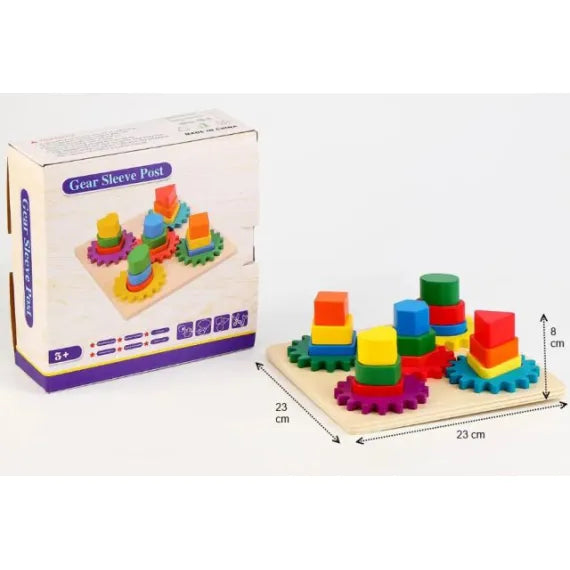 Sortator din lemn – 20 de piese, forme geometrice și roți dințate