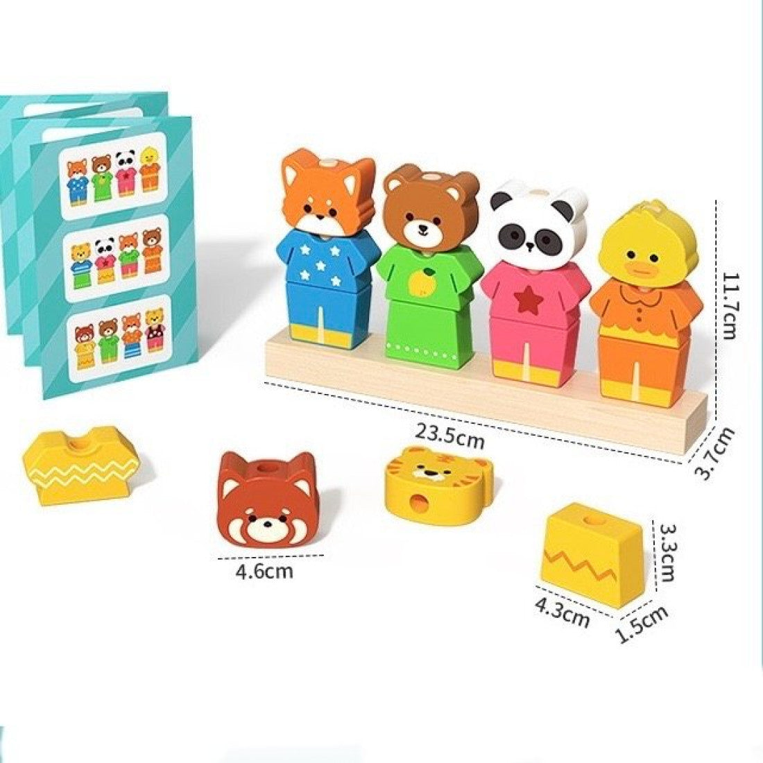 Set de construcție din lemn cu animale de îmbrăcat