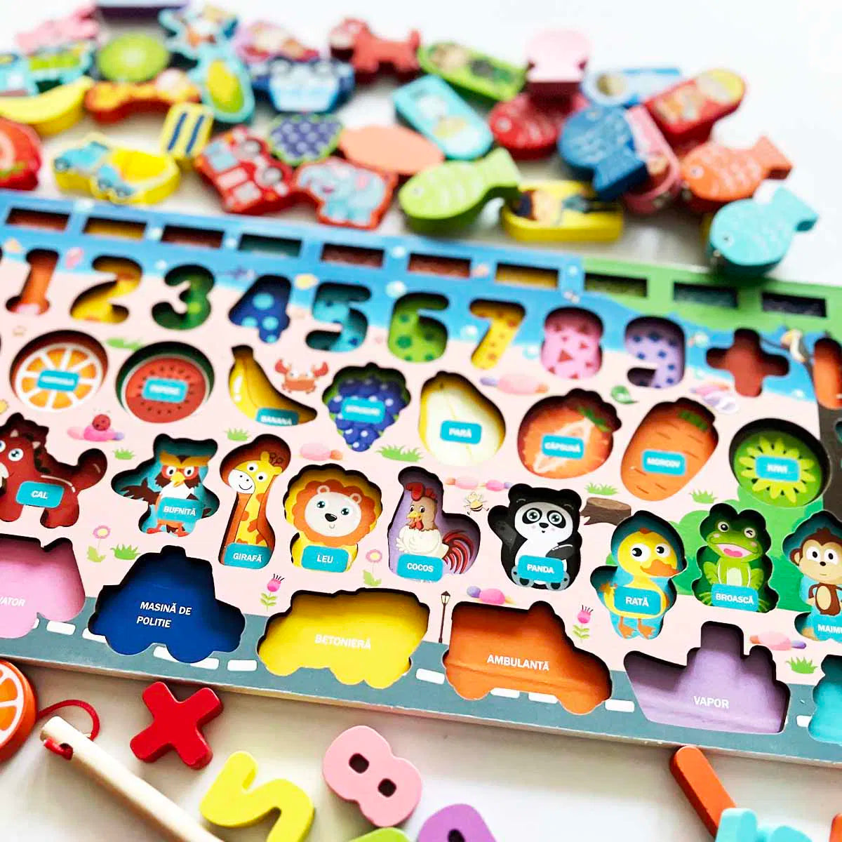 Jucarie educativa din lemn – Placa logaritmica 7 in 1